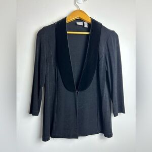 Chico’s Travelers Size M Velvet Necklace Black Women Cardigan Jacket Liquid knit